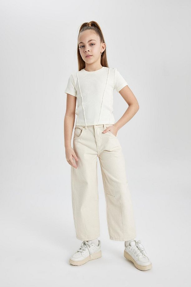 Kız Çocuk Slouchy Fit Geniş Paça Jean Pantolon B3166a824sm - 4