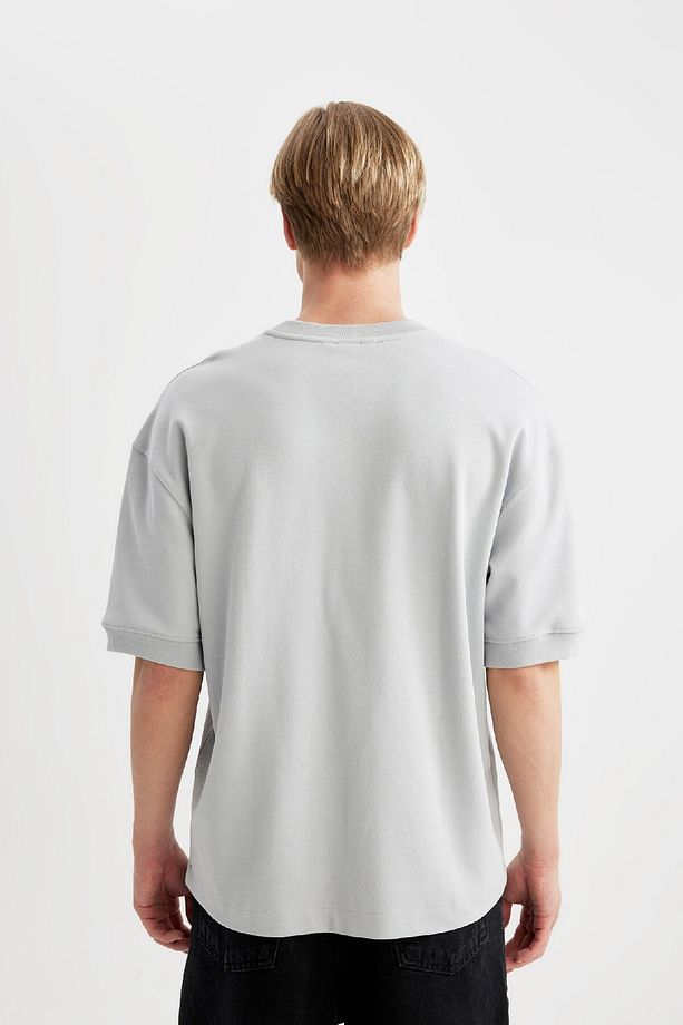 Loose Fit Bisiklet Yaka Kısa Kollu Ağır Kumaş Basic Düz Tişört B4844ax24sp - 6