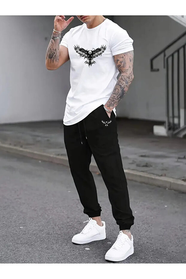 Trendy Clothing Birds of Prey Print Bottom Top Tracksuit Set Oversize Crew Neck