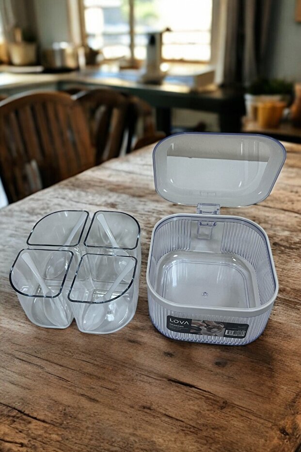 4 Spice Racks with Spoons and 4 Compartments – Transparent, Practical Spice Rack Set - 7
