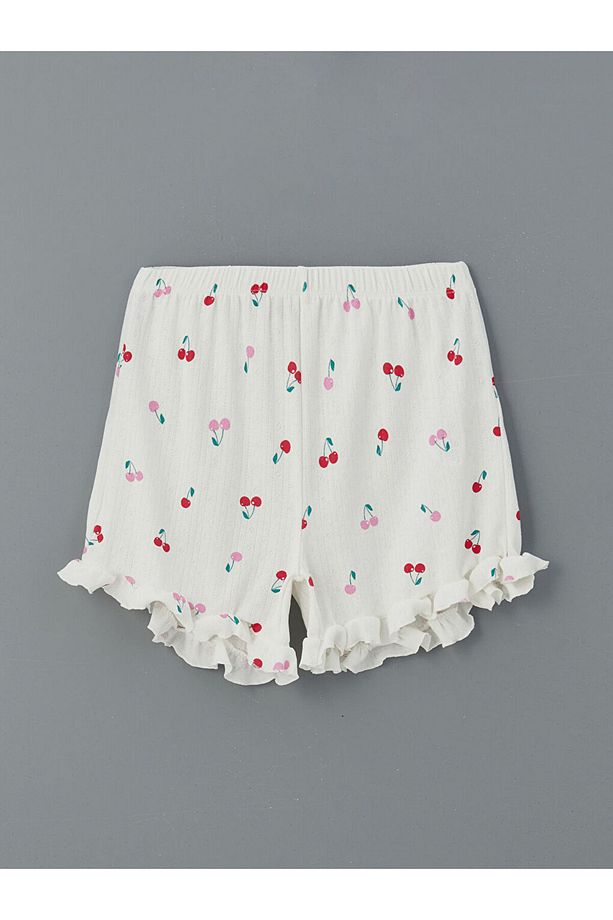 LCW Young Ekru Bisiklet Yaka Baskılı Kadın Şortlu Pijama Takımı - 4