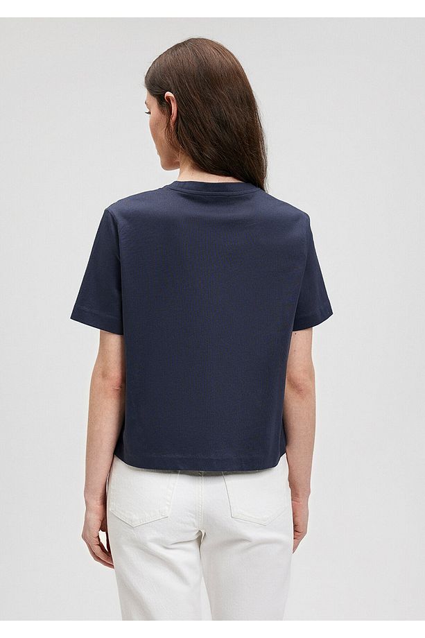 Pamuklu Merserize V Yaka Mavi Basic Tişört Regular Fit / Normal Kesim 1612701-85315 - 4
