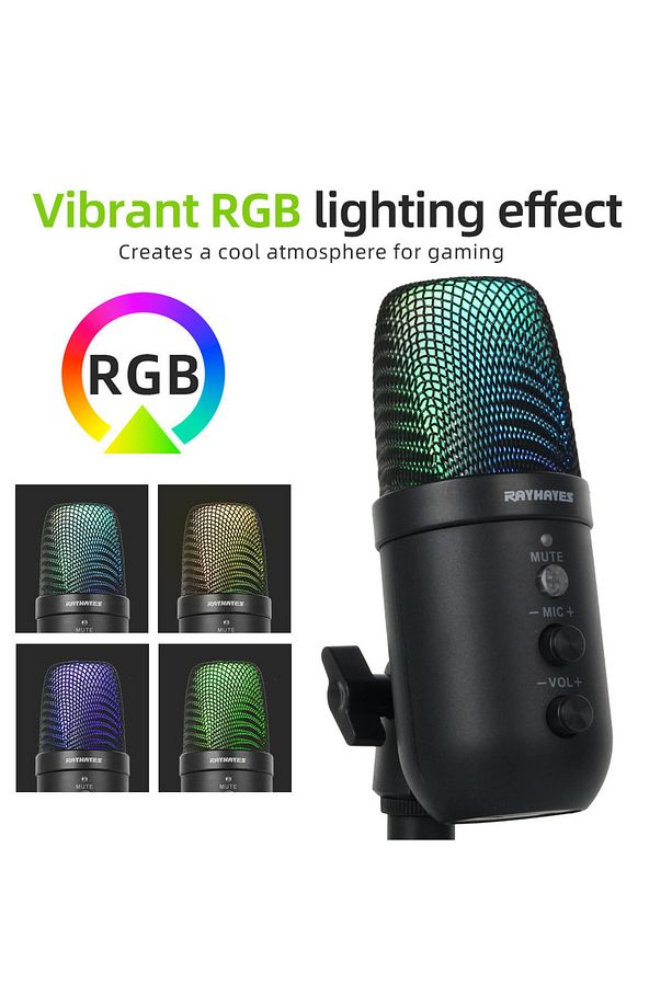 Profesyonel Kardioid RGB Oyuncu Stüdyo Kayıt Kablolu Podcast Mikrofonu - 3