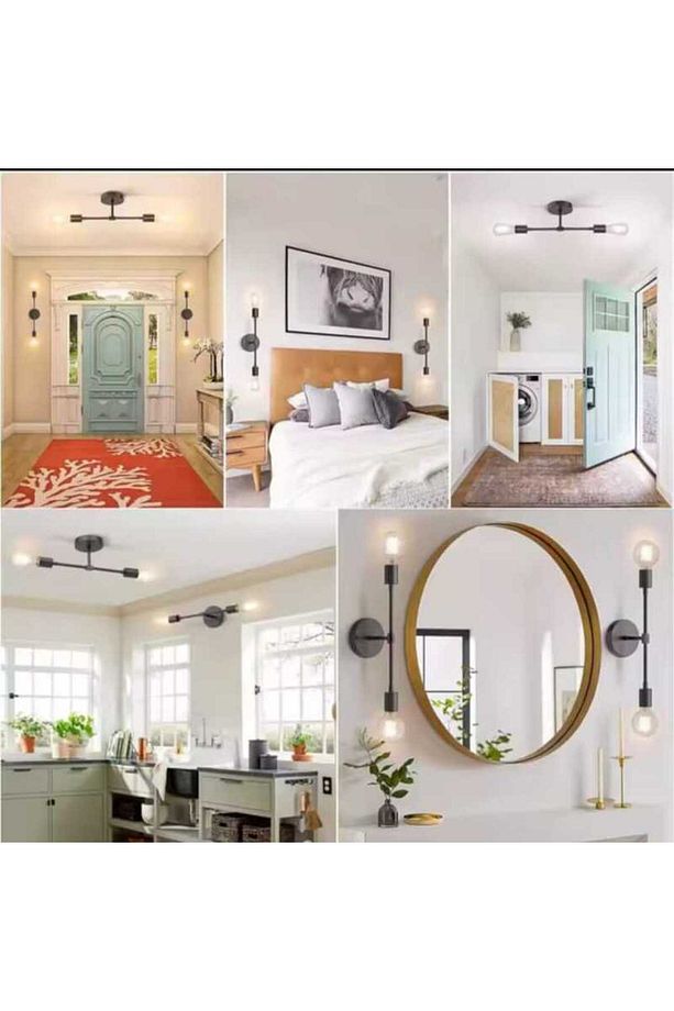 2 Adet Aplik Siyah Duvar Lambası Yatak Odası-Banyo İçin Modern Retro Aplik Avize - 4