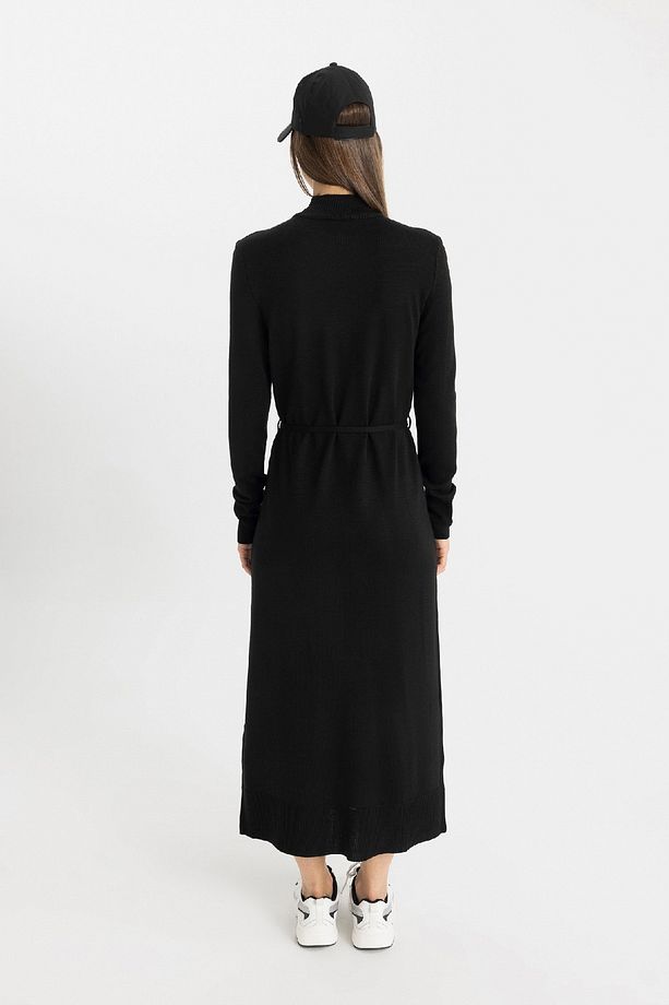 Regular Fit Yarım Balıkçı Yaka Basic Düz Yırtmaçlı Uzun Kollu Maxi Triko Elbise A9807ax24wn - 5
