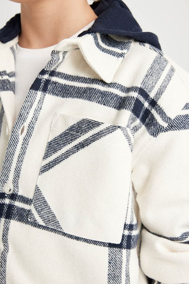 Erkek Çocuk Oversize Geniş Kalıp Kareli Kapüşonlu Flanel Uzun Kollu Gömlek C7519a824wn - 5