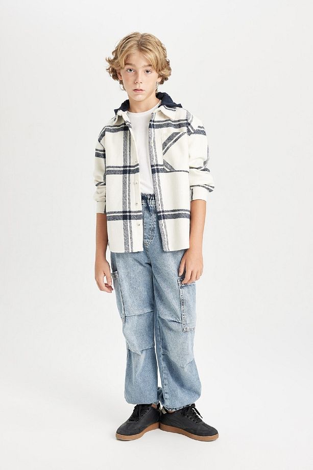 Erkek Çocuk Oversize Geniş Kalıp Kareli Kapüşonlu Flanel Uzun Kollu Gömlek C7519a824wn - 2