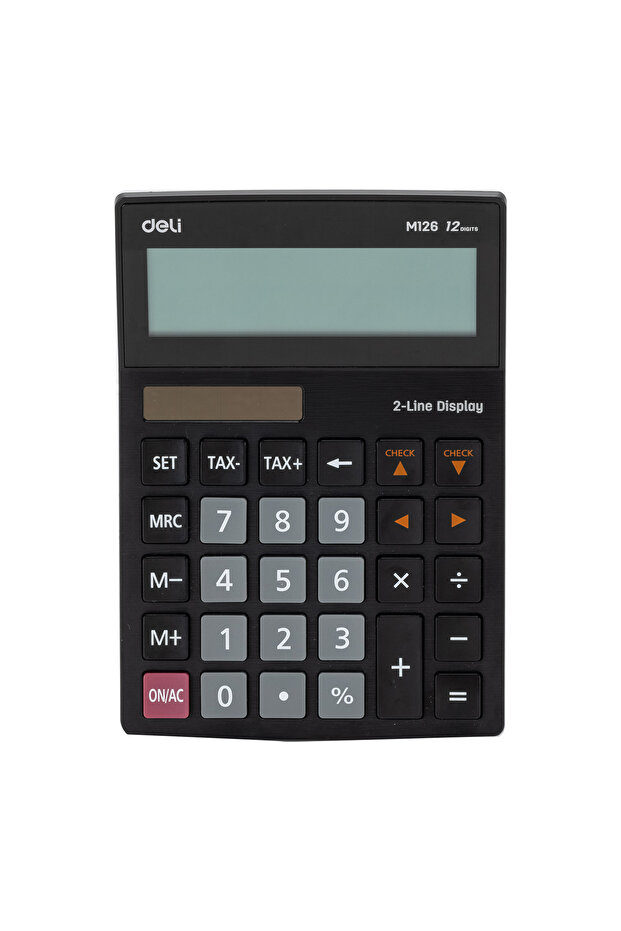 Deli EM126 Calculator - Plastic, 12 Digits, Black, 2-Line Display, Tax Function - 3