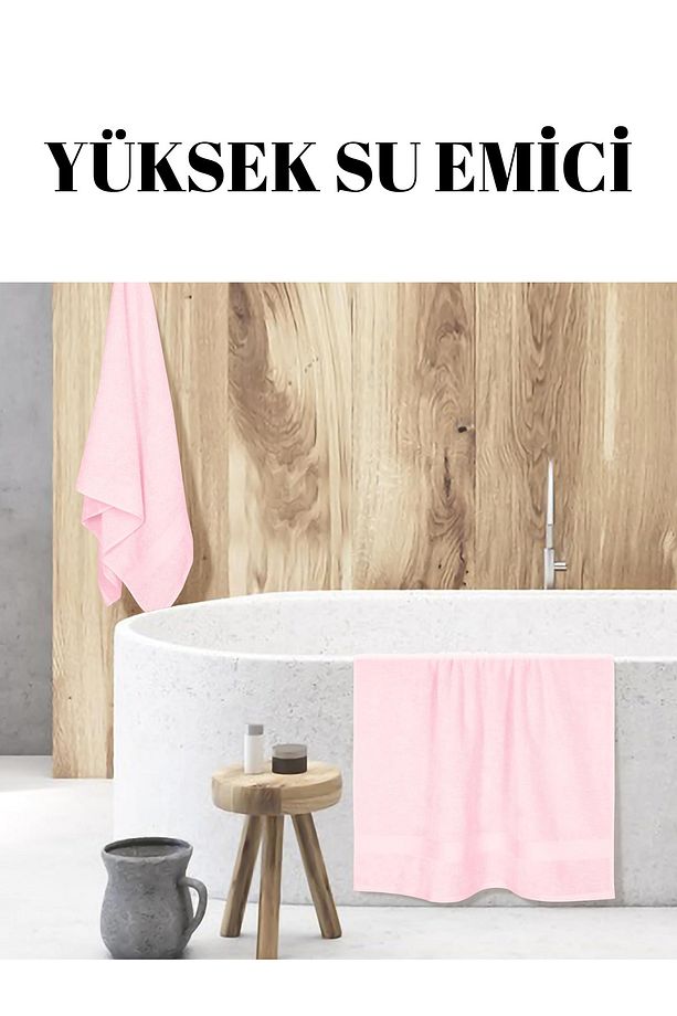 Pembe Büyük Banyo Havlusu %100 Pamuk  90 x 150 cm Banyo Duş Vücut Havlusu Yumuşak Modern Havlu - 4