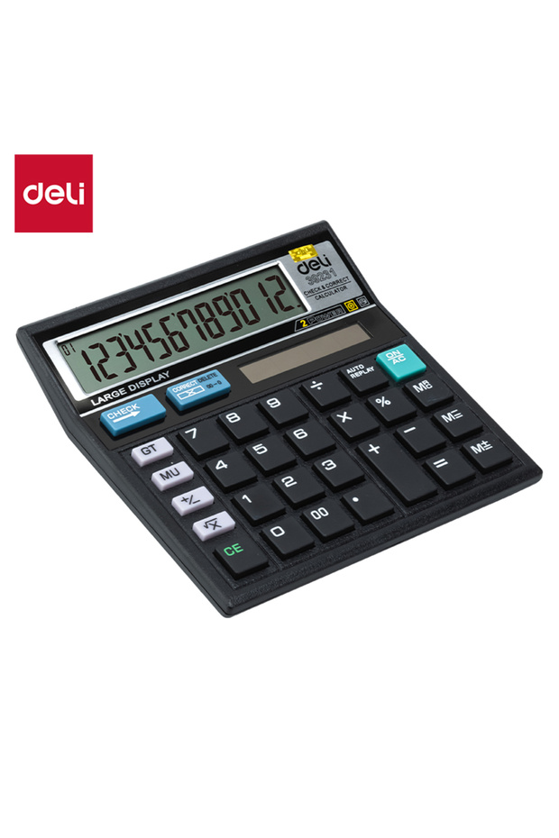 Deli E39231 12-Digit Calculator - Dual Power, 3-Year Warranty, Black