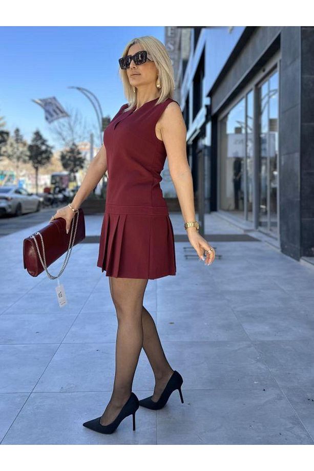 86228 Midi Elbise Bordo - 2