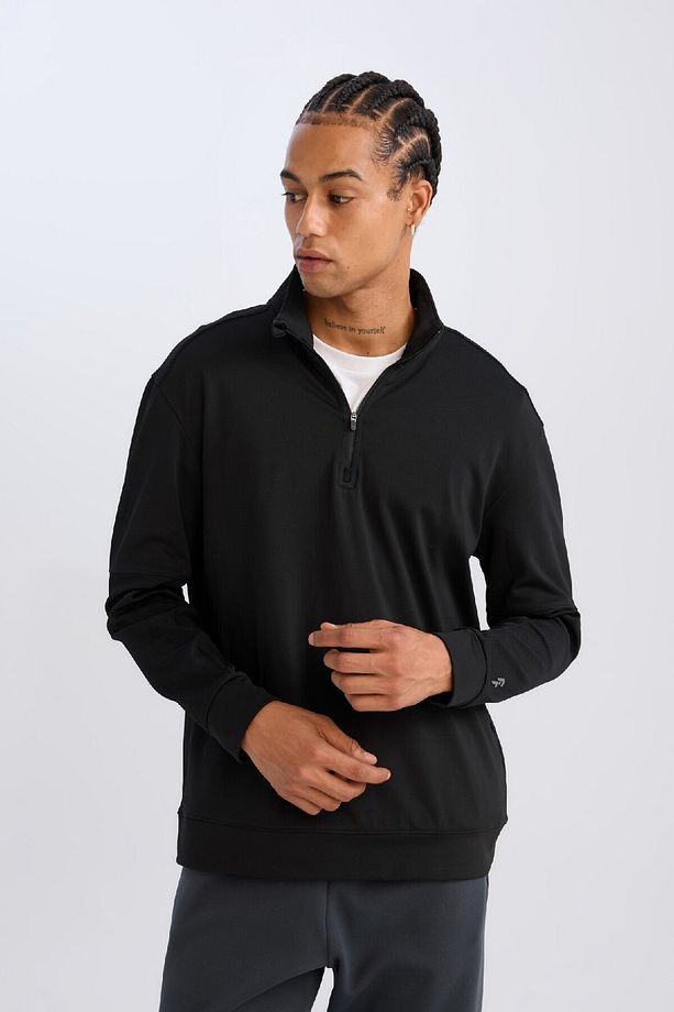 DeFactoFit Standart Fit Dik Yaka Fermuarlı Skuba Dalgıç Kumaş Sporcu Sweatshirt C9172AX24AU - 4