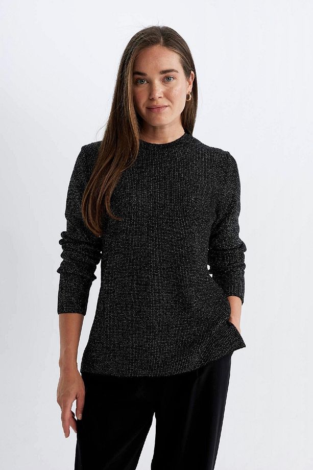 Regular Fit Bisiklet Yaka Simli Kumaş Triko Kazak D0405ax24wn - 3
