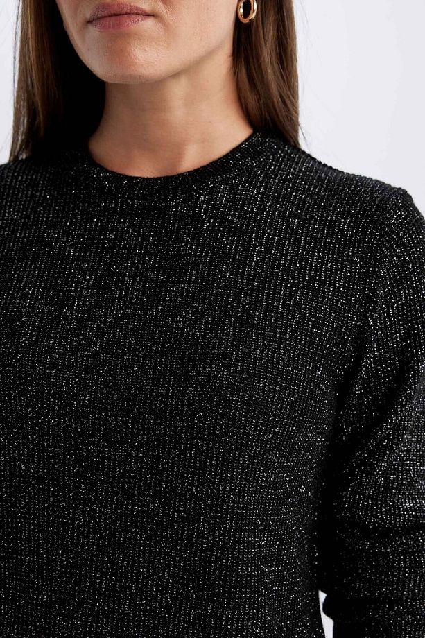 Regular Fit Bisiklet Yaka Simli Kumaş Triko Kazak D0405ax24wn - 5