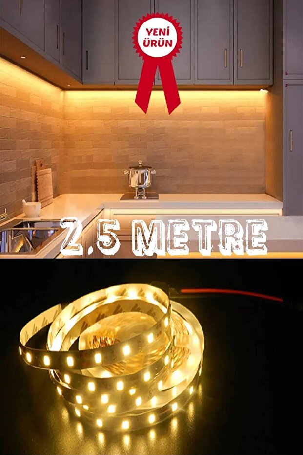Sanctum Mutfak Dolabı Tezgah Üstü Için 2,5 Metre Gün Işığı Şerit Led Işık Adaptörlü Anahtarlı Tak Çalıştır