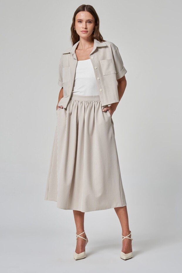 Çizgili Midi Etek - 1