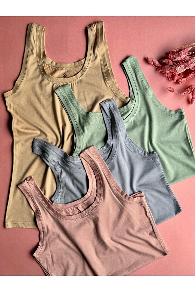 Modal Fabric, 4-Piece Extra Bias -Skin, Green, Blue, Pink- Women's Undershirt with Flexible Thick Straps 66E03