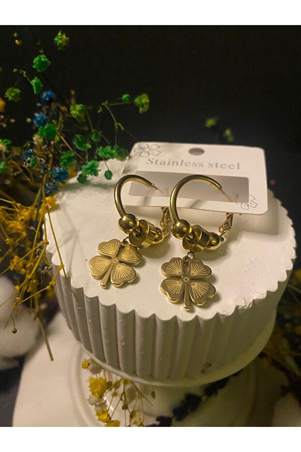 Paslanmaz Çelik Yonca Küpe - 1