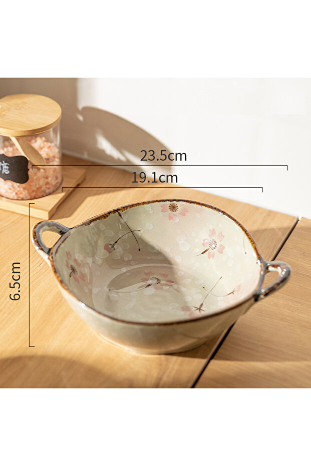 Style D 7.5inch Japanese Household Noodle Bowl Ceramic Soup Bowl With Handle Salad Pasta Bowl Kitche