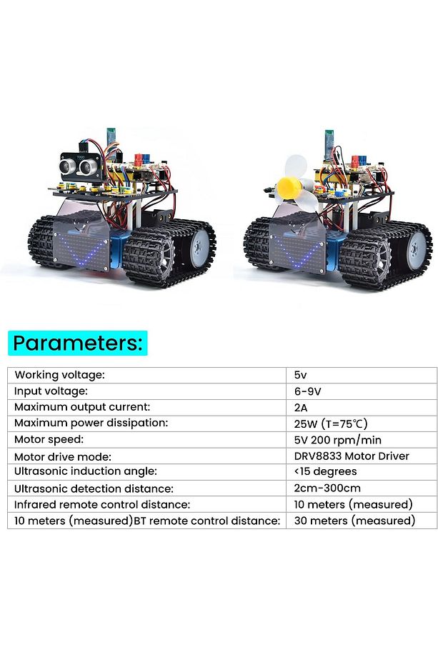 Arduino Uyumlu Robot Tank Kiti, Scratch/Arduino ile Programlanabilir STEM Robotu, DIY Eğitim Seti" - 3