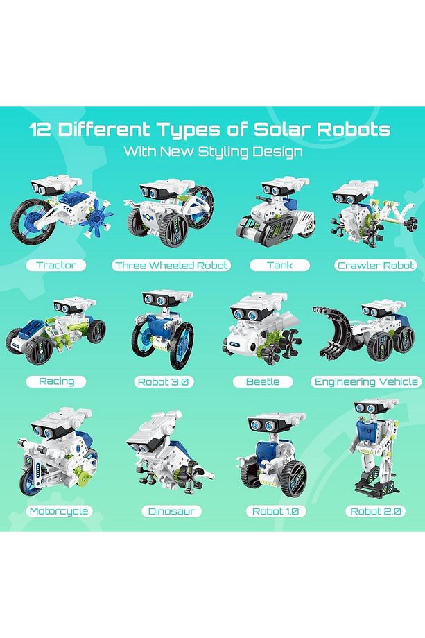 12si1 Arada Güneş Enerjili Robot Oyuncağı, 8-13 Yaş Çocuklar İçin DIY STEM Yapı Kiti - 5