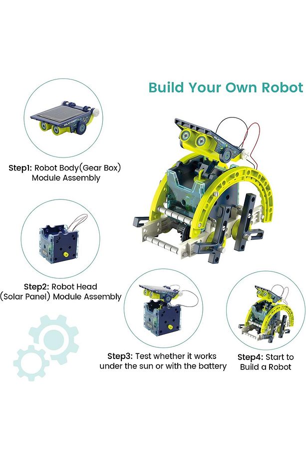 12si1 Arada Güneş Enerjili Robot Kiti, 8-12+ Yaş Çocuklar İçin DIY Yapı Oyuncağı, STEM Eğitim Seti - 3
