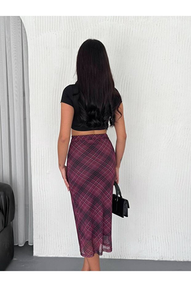 Plaid Patterned Tulle Skirt - 5