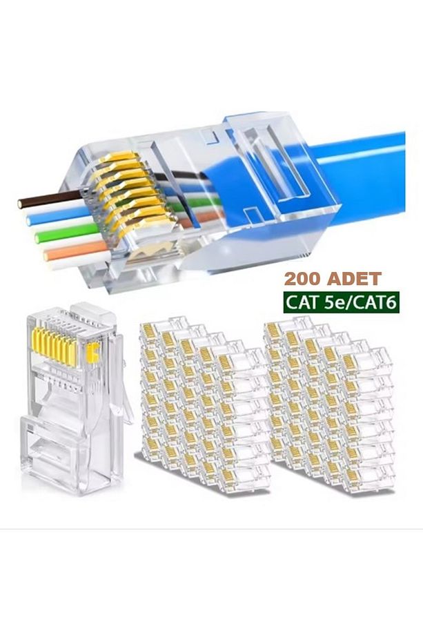 200 Adet Rj45 Cat5 Cat6 Ethernet Internet Kablo Soketi Konnektörü 8p8c Rj45 Jack Utp Jak Uç - 1