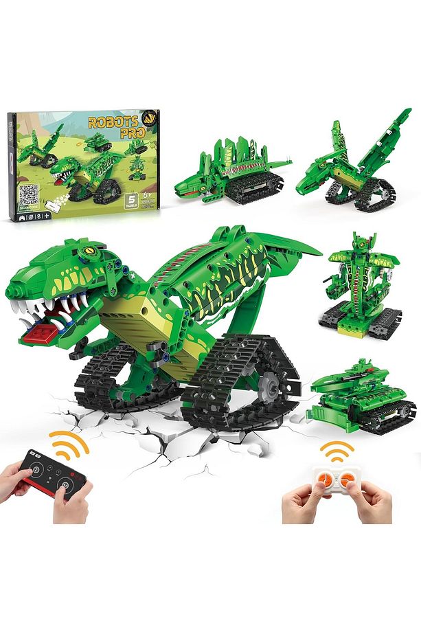 5'i 1  Arada STEM Robot Yapı Kiti, +6 Yaş İçin Dinozor Modeli, Uzaktan Kumanda ve Uygulama Kontrollü - 1