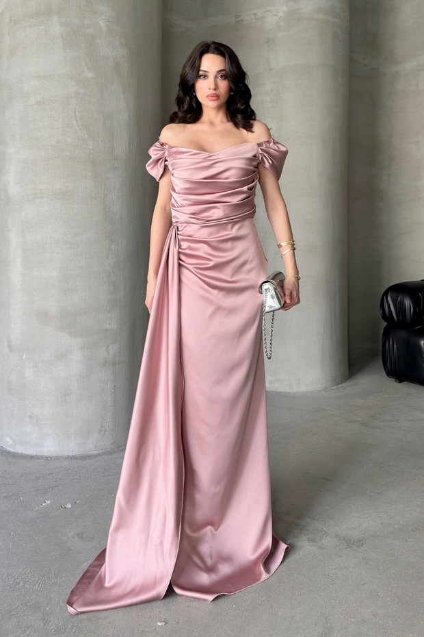 Rochie de seară drapată cu umeri - 1