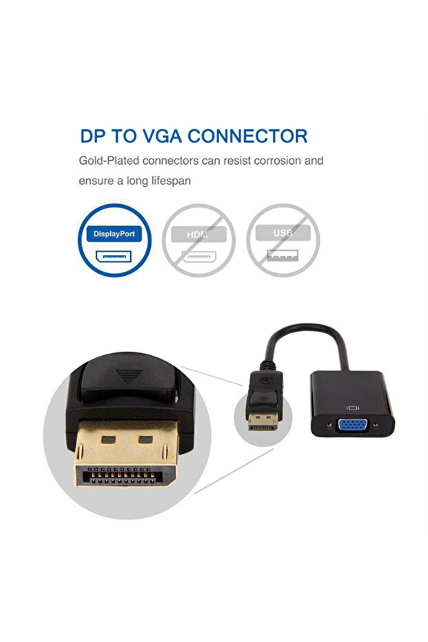 Displayport Dp Vga Adaptör Kablosu Erkek Dp Erkek Vga Dönüştürücü Pc Dizüstü Hdtv Monitör Için - 7
