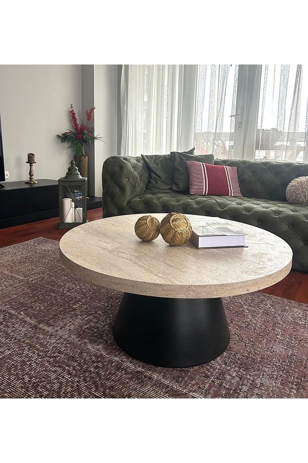 MODERN ORTA SEHPA  BOHEM CENTRAL TABLE TRAVERTEN SUNTALAM TABLA  85 ÇAP 39 CM YÜKSEKLİK - 4