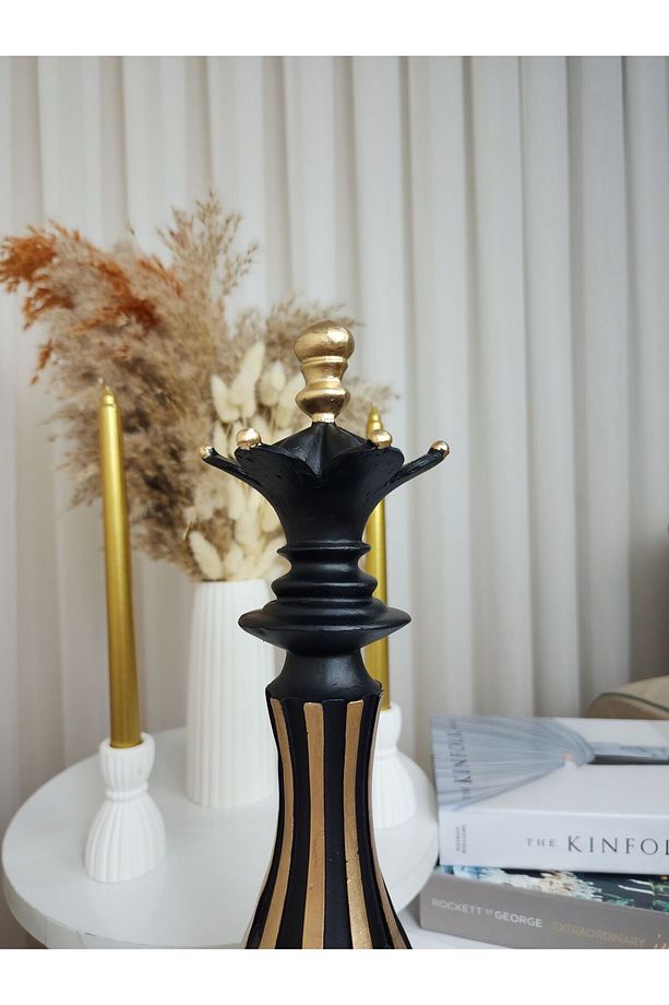 Dekoratif 40cm Polyester Gold Yaldızlı Satranç Takımı - 3