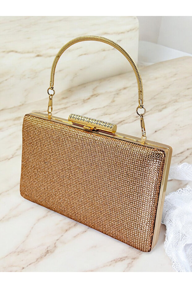 Color Two Ways Complete Stone-Embellished Metal Handle Women's Evening Dress Bag