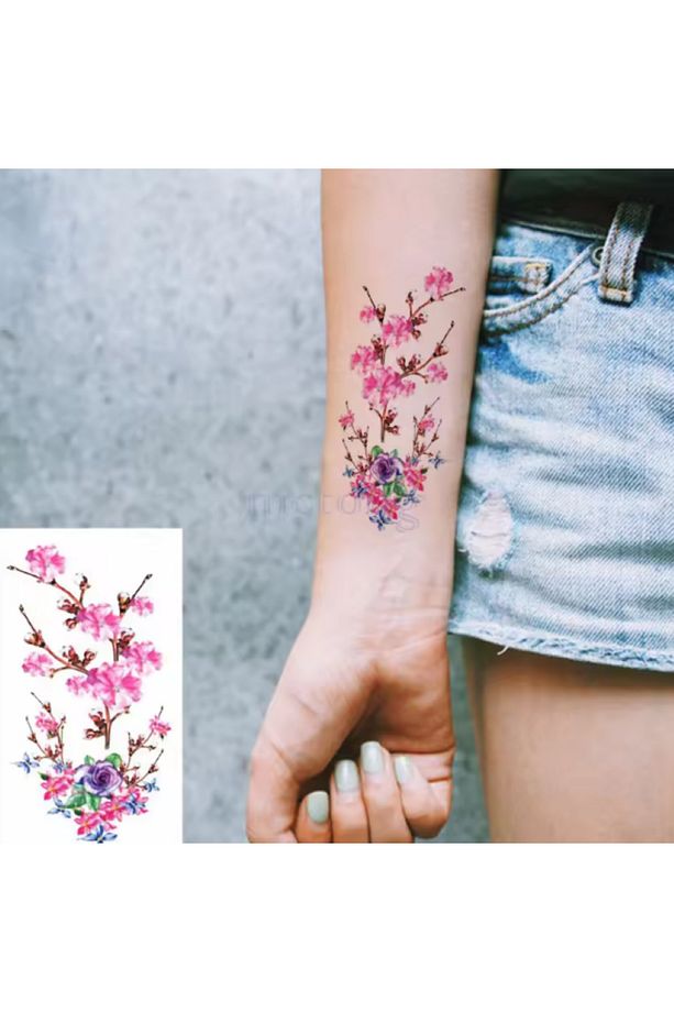 Gerçek Dövme Görünümlü Çiçek Gül Lotus Modelli 3 Boyutlu Tattoo - 1