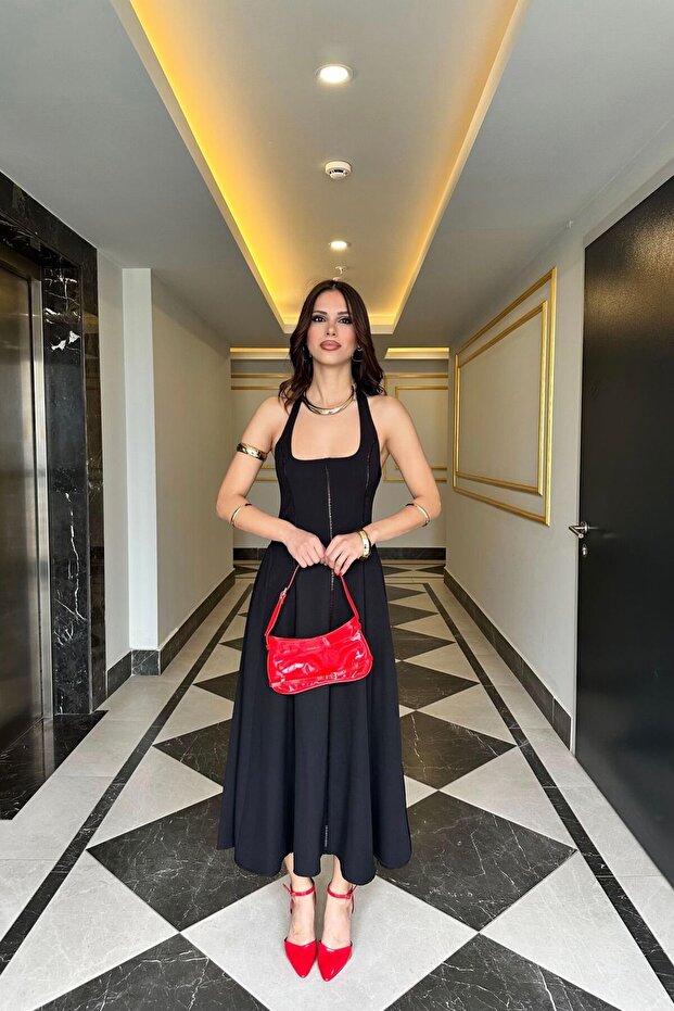 BOYUNDAN BAĞLAMALI ELBİSE - 7