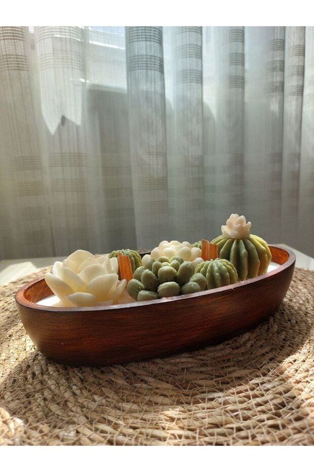 Saksıda Kaktüs Seti- 8’li Mini Dekoratif Sukulent, Hediyelik Mum Seti - 3