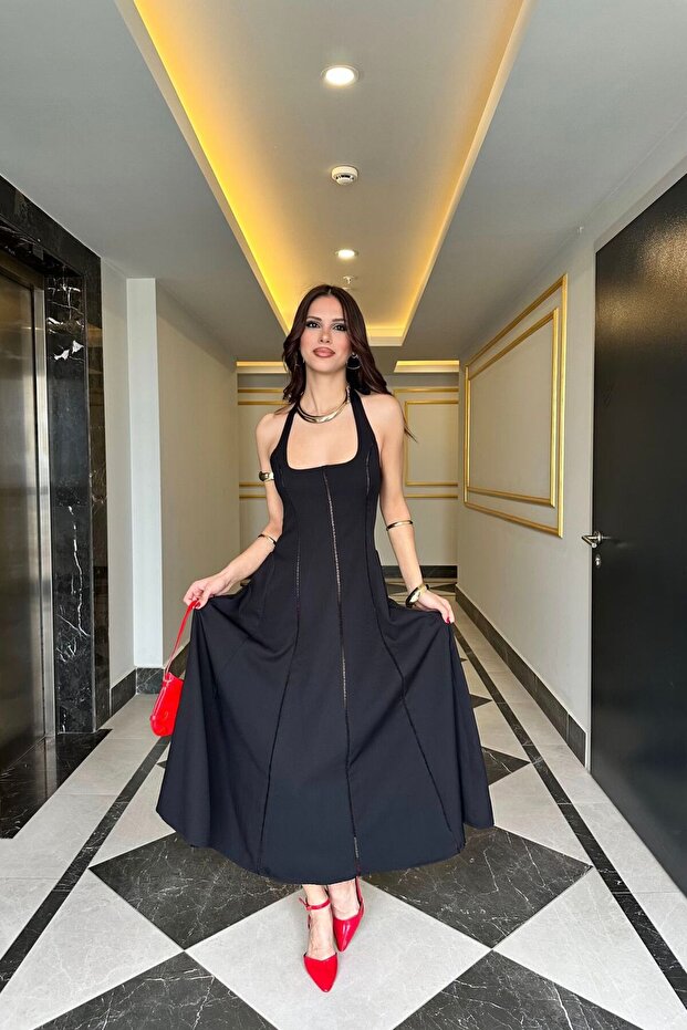 BOYUNDAN BAĞLAMALI ELBİSE - 1