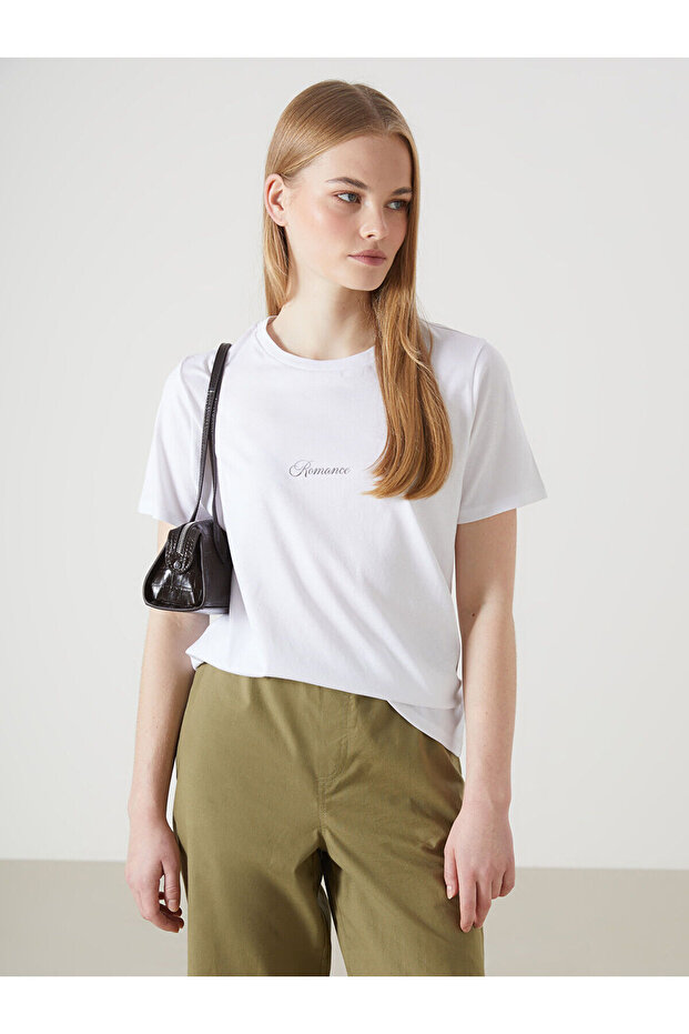 Lcw Vision White Crew Neck Printed Women's T-Shirt