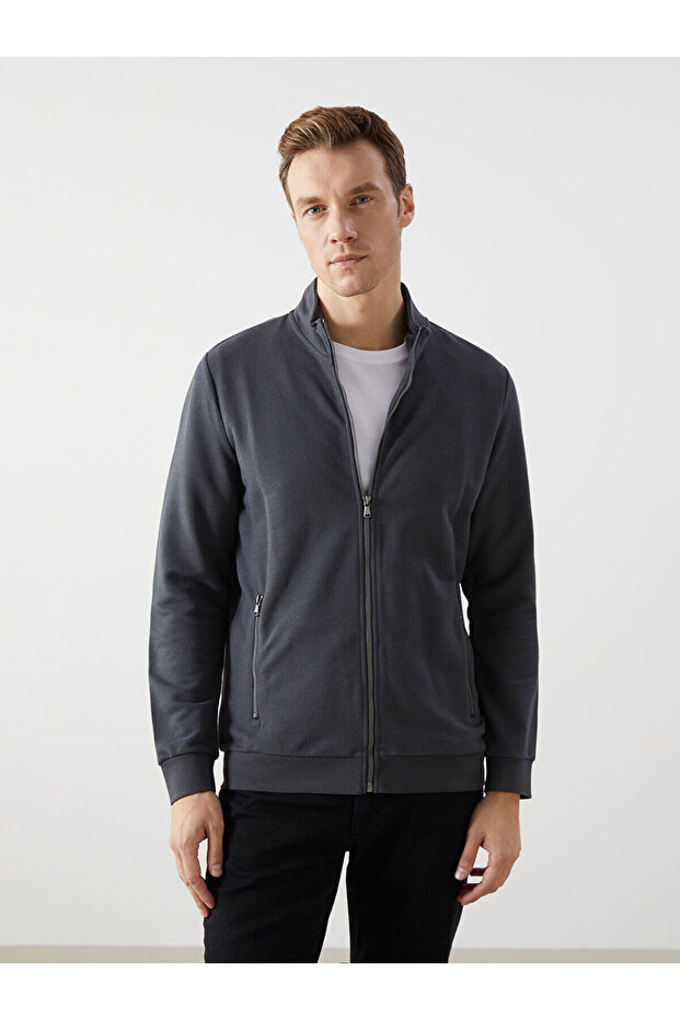 High Collar Long Sleeve Men's Zipper Sweatshirt