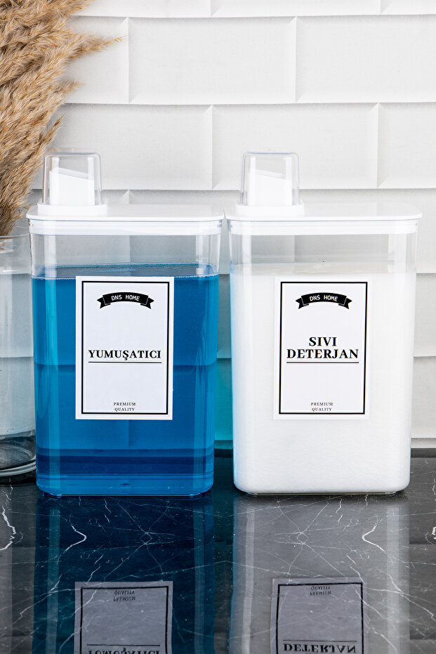 Set of 2 Detergent Storage Container Self-Scaled Liquid and Softener Label Detergent Dispenser Set 3000 ml - 5