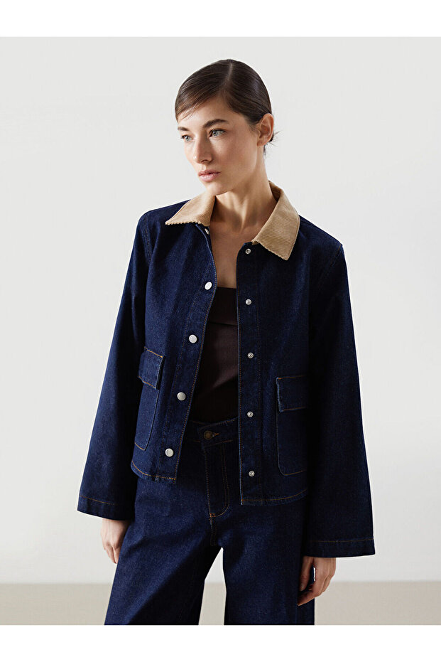 Nevavm Shirt Collar Women's Jean Jacket with Difference
