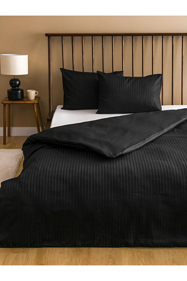 Nevavm Striped Patterned Cotton Satin Double Duvet Cover Set