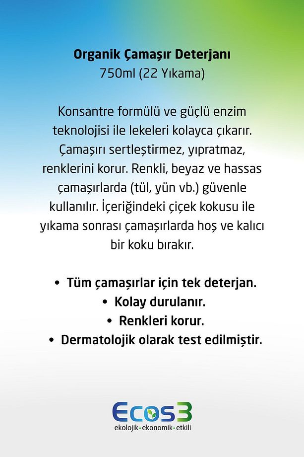 Organik Çamaşır Deterjanı, Vegan Sertifikalı, Bitkisel, Extra Konsantre, 22 Yıkama, 750 ml - 5
