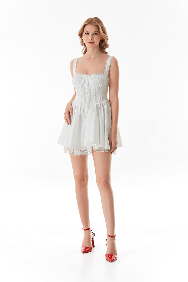 Dantel Detaylı Mini Elbise - 4