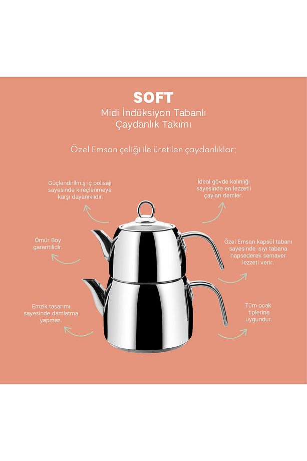 Soft Midi Indüksiyon Tabanlı Çaydanlık Takımı 1.0-1.8lt - 5