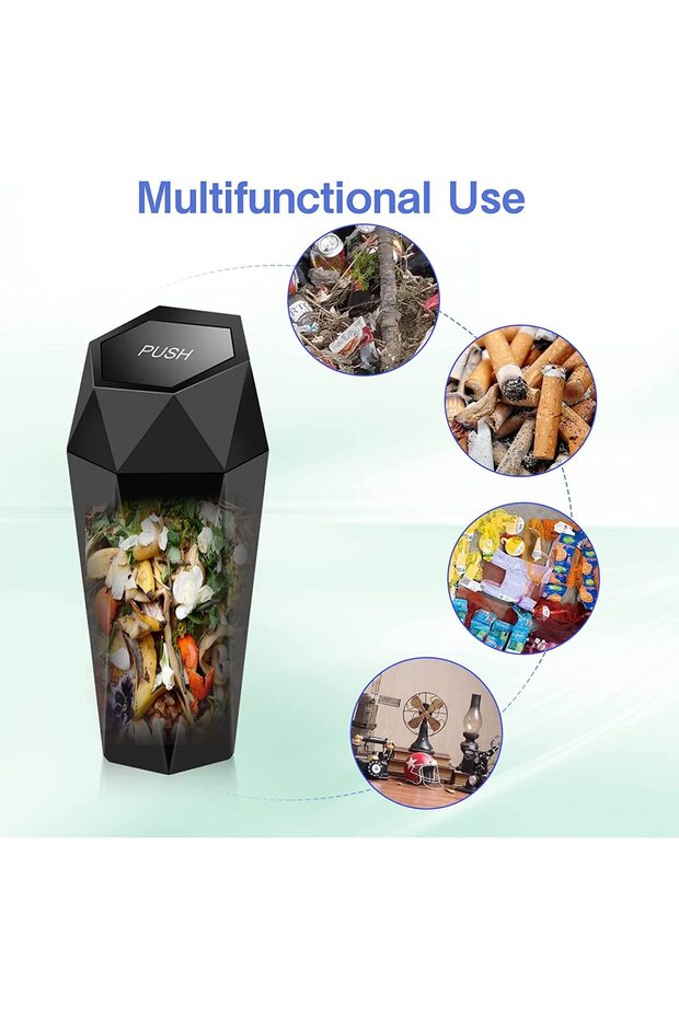 Portable Car Auto Trash Can, With Push-Lid Design, Waterproof, Durable, Bin, for Vehicle Tidy - 3