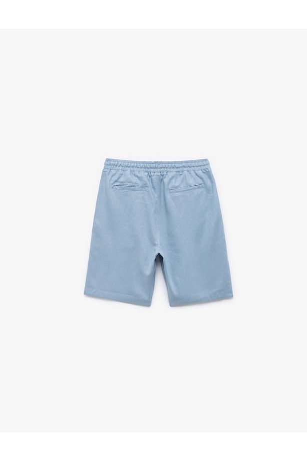 Cepli Keten Viskon Karışımlı Bermuda Oversize Beli Bağcıklı Yazlık Şort - 4