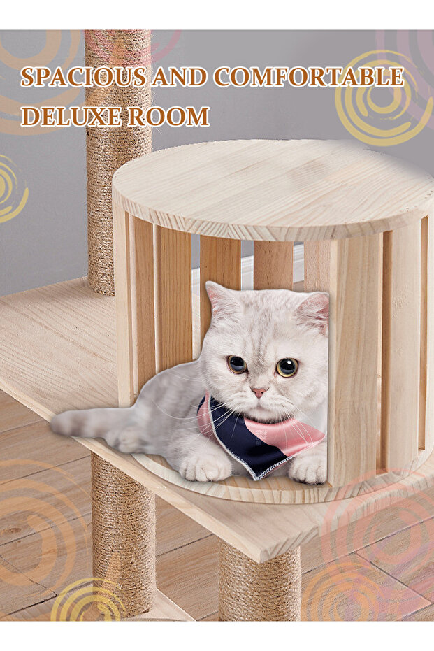 Solid Wood Cat Tree Cat Tower Cat Climbing Frame - 4