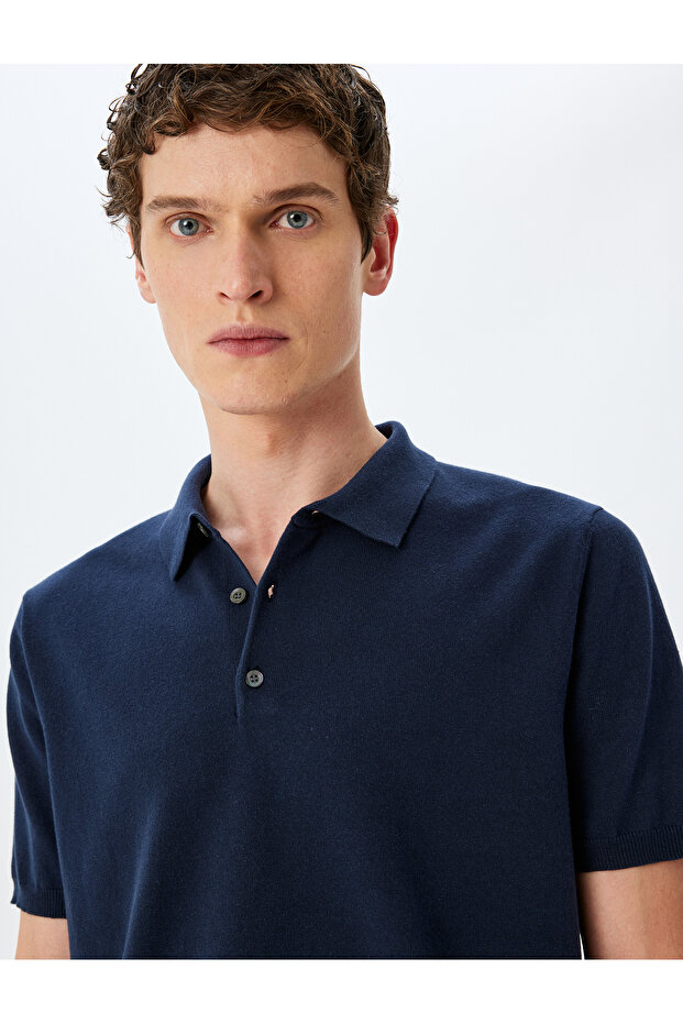 Short Sleeve Cotton Polo Neck Knitwear T-Shirt